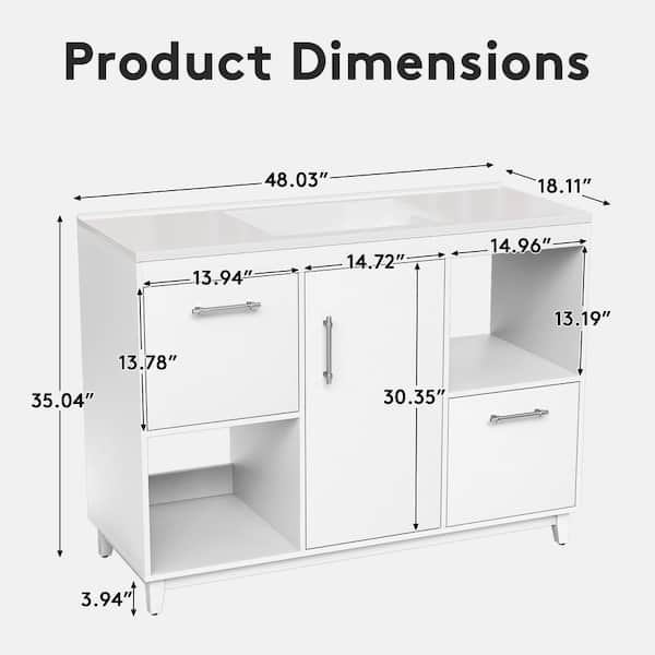 48 in. White Wood Single Sink Freestanding Bathroom Vanity with White Resin Top