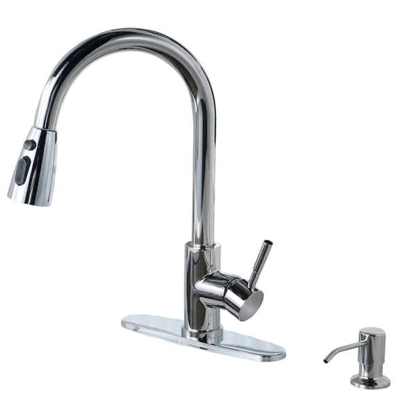 AVITAS Single Handle Pull Down Sprayer Kitchen Faucet with 3-Function Sprayer and Soap Dispenser in Chrome