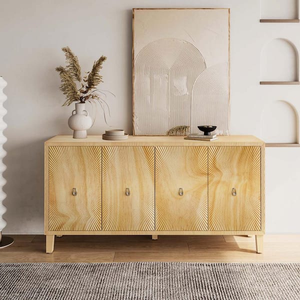 Natural 31.89 in. Vintage 4-Door Storage Cabinet with Adjustable Shelves
