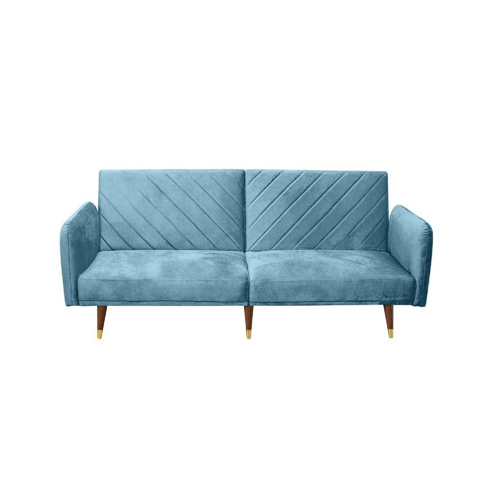 Modern 76 in. W Blue Velvet Full Size Sofa Bed with Adjustable Backrest and