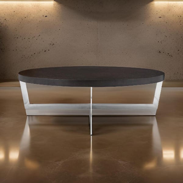 Benjara Tini 28 in. Espresso Brown and Chrome Oval Wood Coffee Table with Oval Top and Chrome Frame