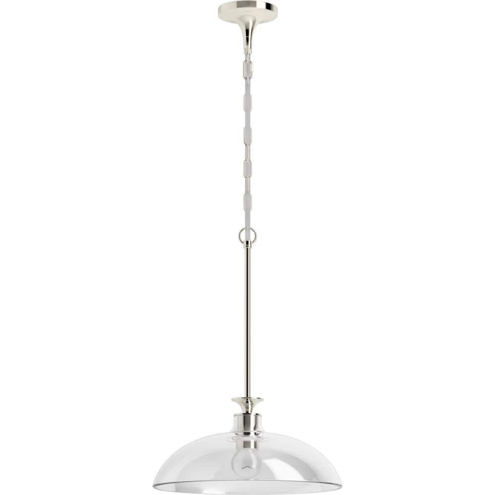 Tone 24.5" Polished Nickel Indoor/Outdoor Pendant Light with Clear Glass Shade