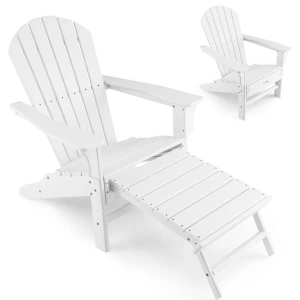 Costway Outdoor Plastic Adirondack Chair Beach Seat Retractable Ottoman White