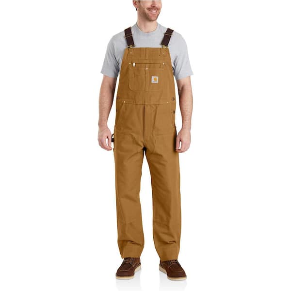 Men's 30 in. x 30 in. Brown Cotton Relaxed Fit Duck Bib Overalls