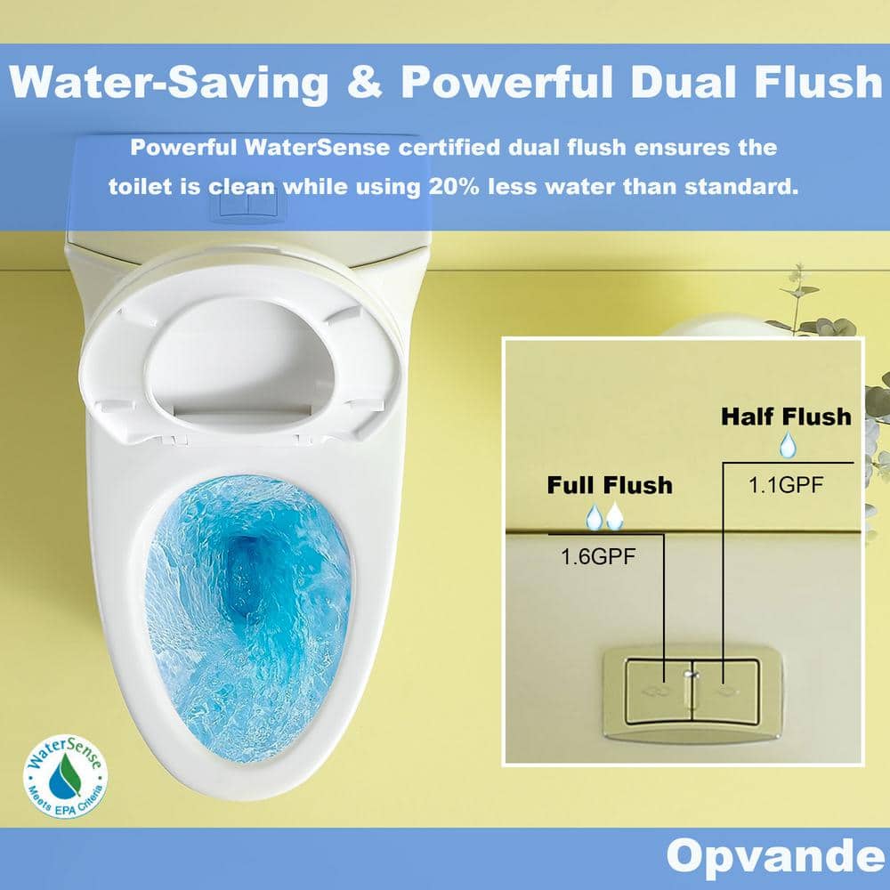 Glossy White Ceramic Dual Flush Elongated One-Piece Toilet