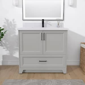 36 in. W x 21.5 in. D x 33.5 in. H Bath Vanity Cabinet without Top Bathroom Vanity Morden Solid Wood in Light Grey