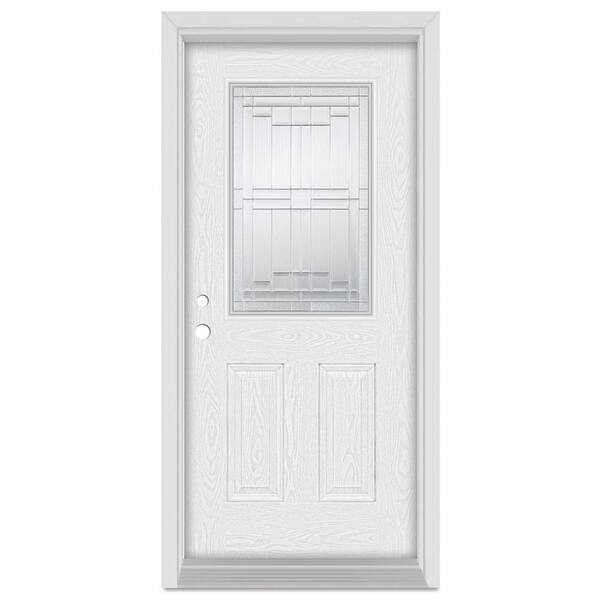 Stanley Doors 32 in. x 80 in. Architectural Right-Hand Zinc Finished Fiberglass Oak Woodgrain Prehung Front Door