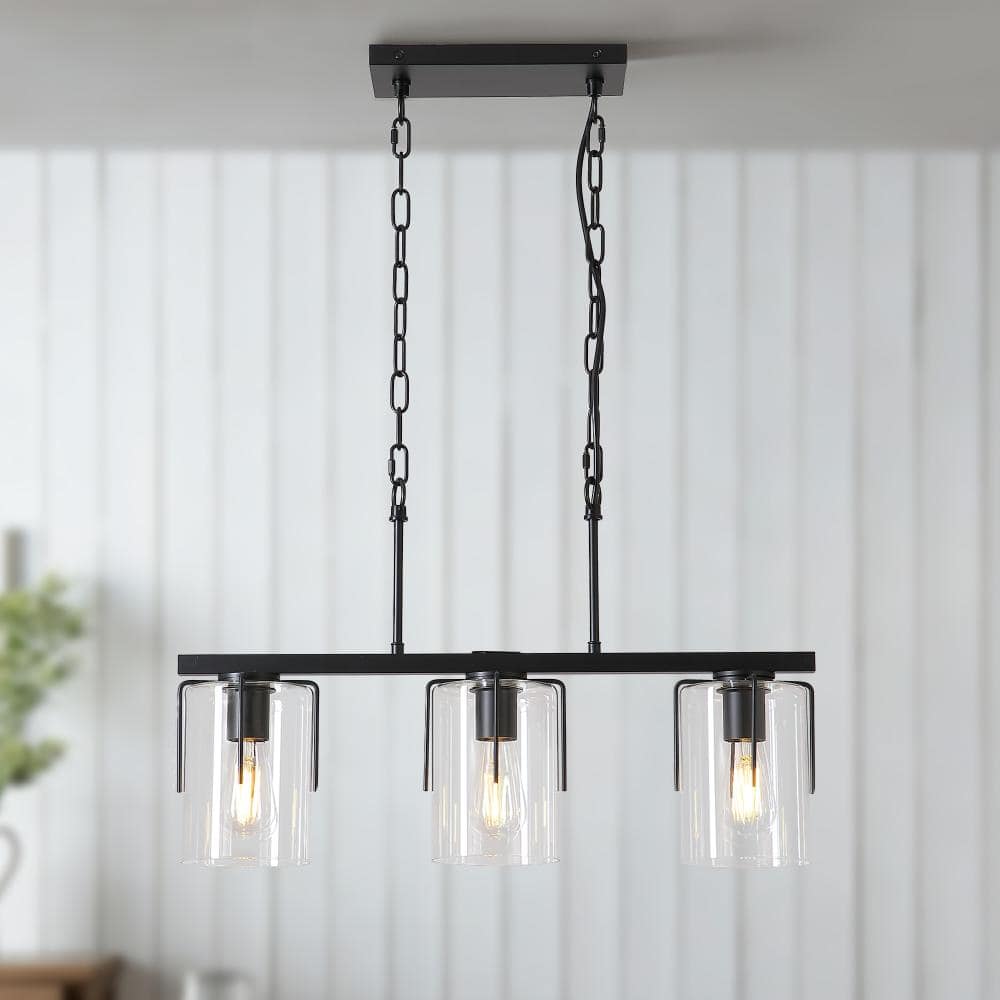 25.2 in. Modern Black 3-Light Linear Chandelier with Milky White Frosted Glass Shades, Adjustable Height price history on PriceWatchPro