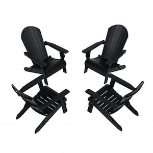 Vineyard Black Outdoor Plastic Patio Folding Adirondack Chair (Set of 4)