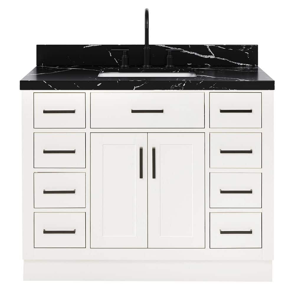 Hepburn 42 in. Single Sink Freestanding Bath Vanity in White with Nero Marquina Black Quartz Top price history on PriceWatchPro