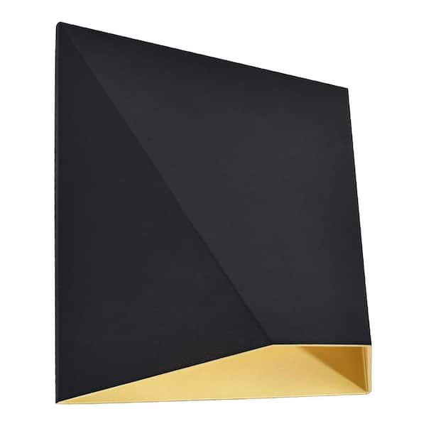 LUXRITE 8 in. Black and Gold Outdoor LED Wall Sconce Light Fixture 3CCT 3000K-5000K 12W ETL IP65 Waterproof