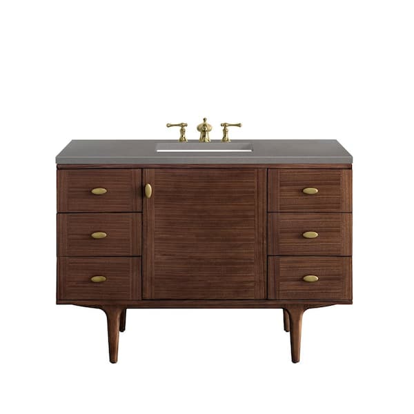 James Martin Vanities Amberly 48.0 in. W x 23.5 in. D x 34.7 in. H Bathroom Vanity in Mid-Century Walnut with Grey Expo Quartz Top