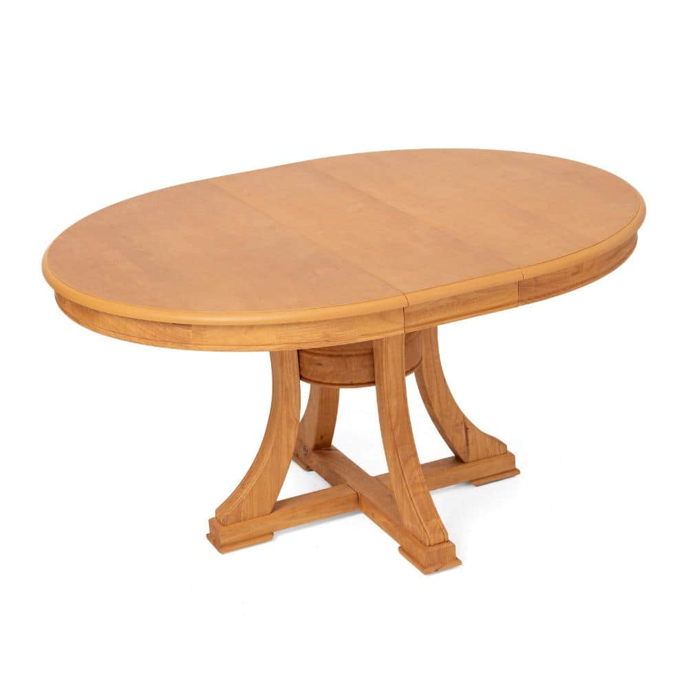 Solid Rubber Wood Extendable Round Dining Table 47-59 in. Natural Wood with Curved Pedestal Base