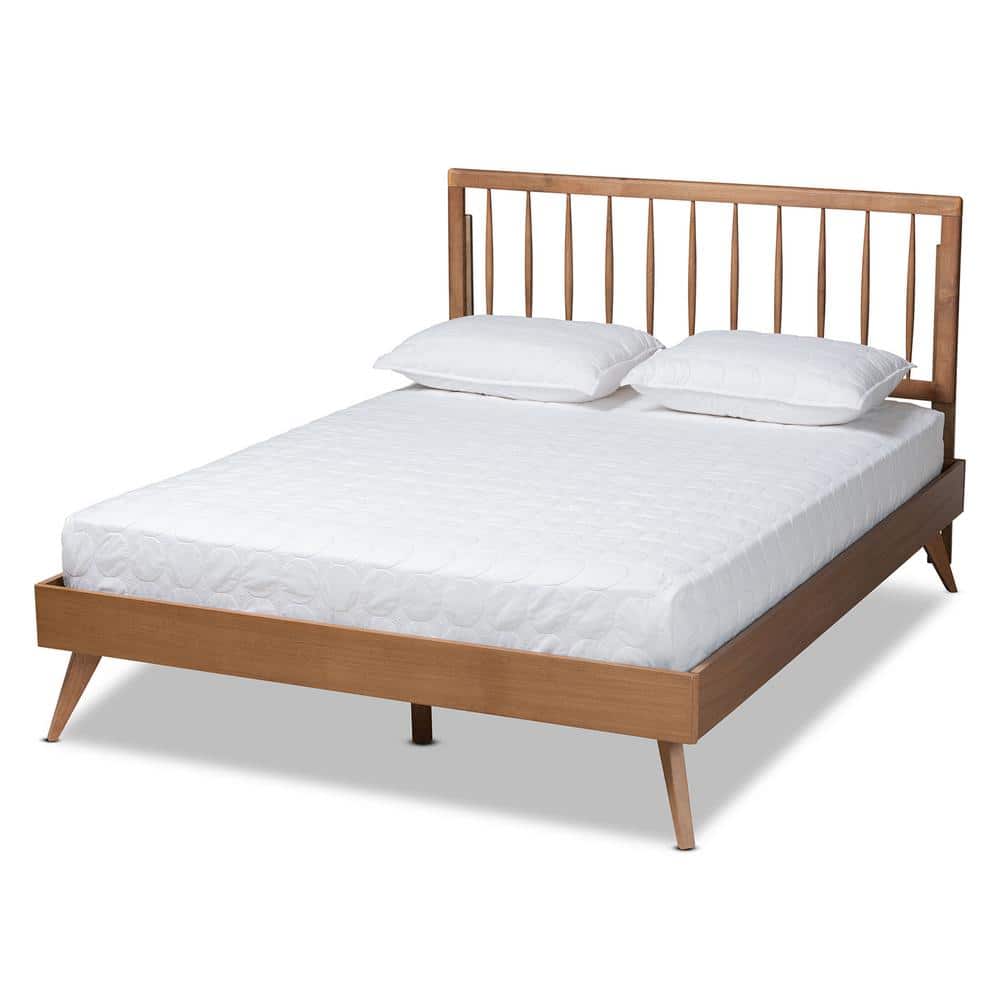 Ash Walnut Full Size Platform Bed with Spindle Headboard