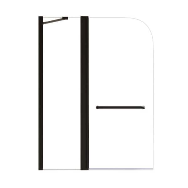 Numhew 43 in. W x 58 in. H Pivot Semi-Frameless Shower Door in Matte Black with One Fixed and One Rotation Shaft