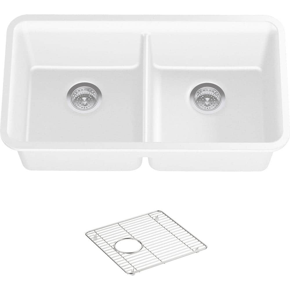 Matte White Cast Iron Double Bowl Drop-In Kitchen Sink