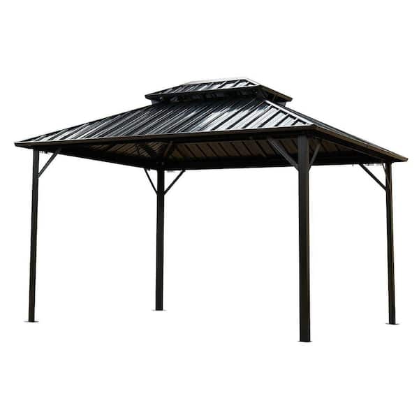 10 ft. x 10 ft. Black Metal Outdoor Hardtop Gazebo with Steel Canopy