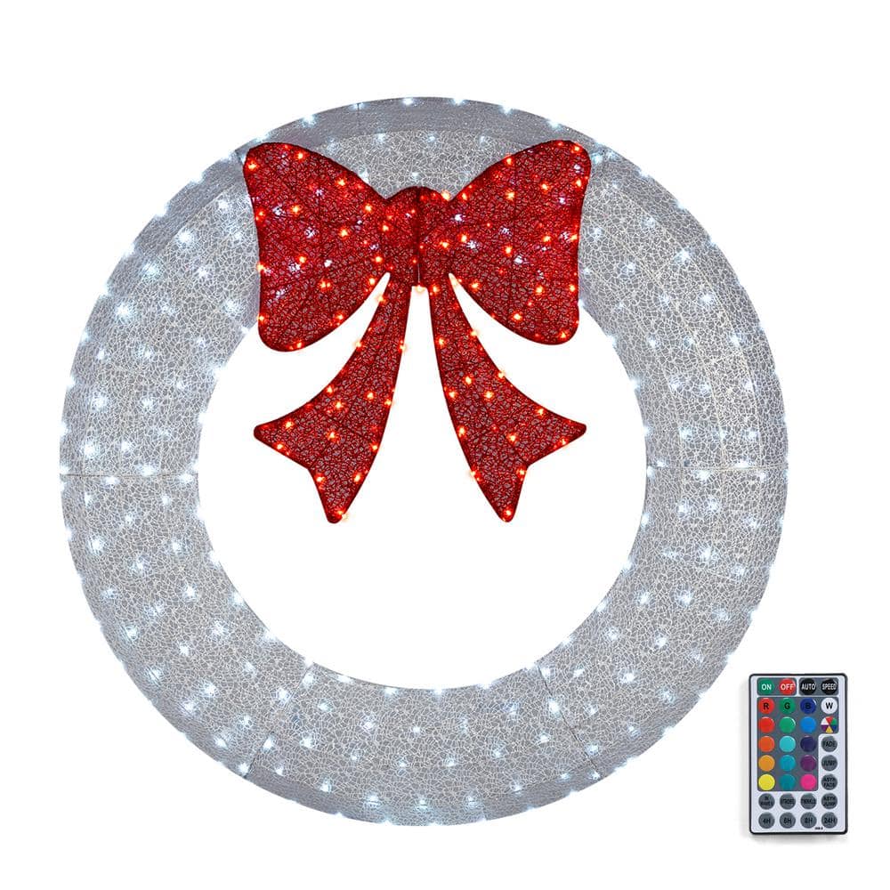 60 in. White Pre-Lit LED Artificial Christmas Wreath with Red Bow and Multi-Color Lights price history on PriceWatchPro