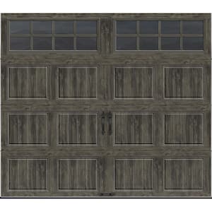 Gallery Steel Short Panel 9 ft x 7 ft Insulated 6.5 R-Value Wood Look Slate Garage Door with Decorative Windows