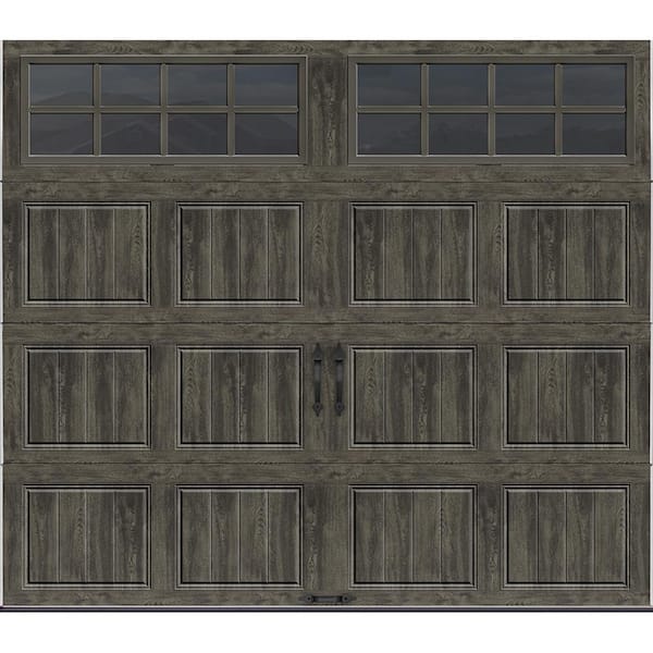 Clopay Gallery Steel Short Panel 9 ft x 7 ft Insulated 6.5 R-Value Wood Look Slate Garage Door with Decorative Windows