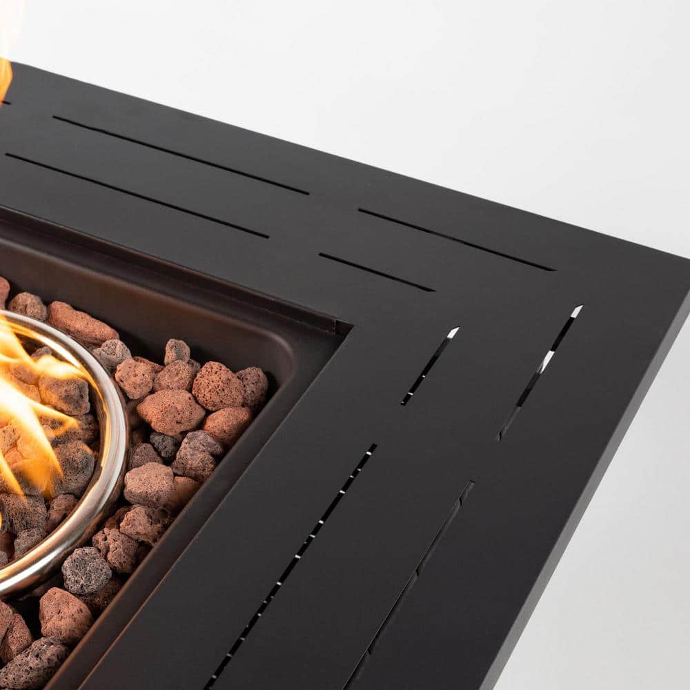 28'' Brown Wicker Propane Fire Pit Table with Steel Top