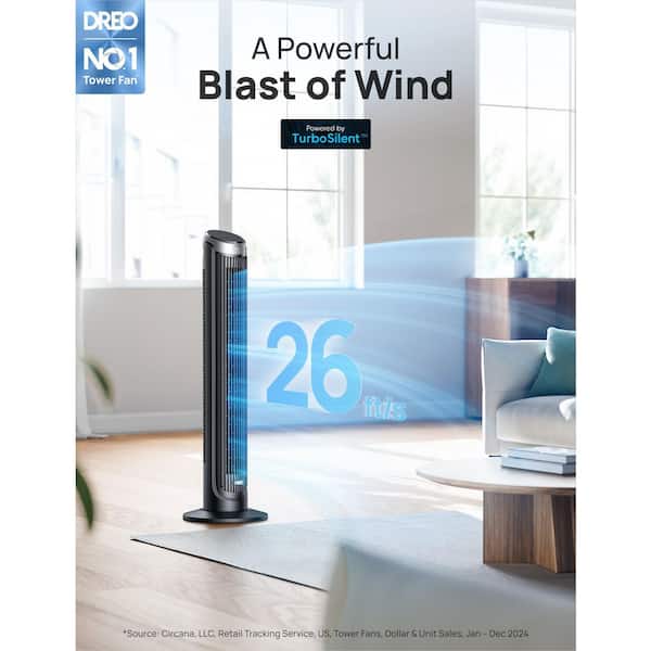 40 in. Smart Tower Fan, 5-Speeds, 12 H Timer, 90° Oscillation with Remote, AC Motor, Wi-Fi Voice Control in Silver