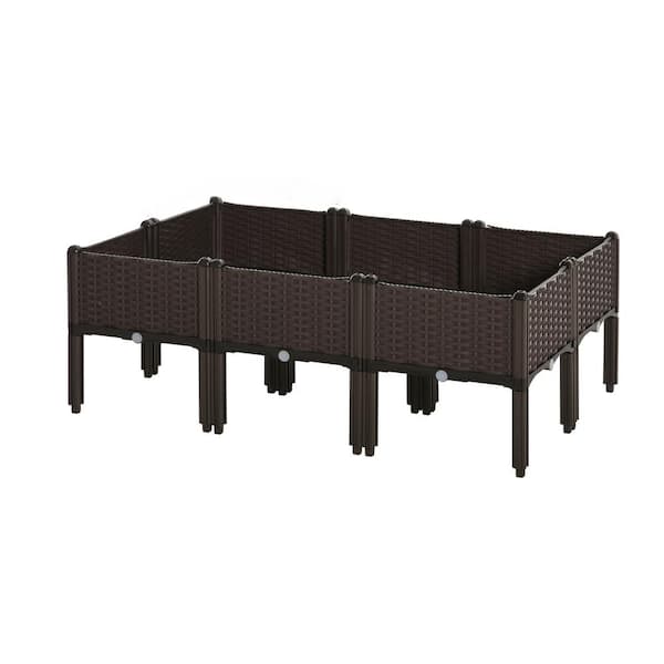 6 Piece Brown Wicker Raised Garden Bed Kit, Elevated Self-Watering Planter Boxes with Drainage Holes for Flowers