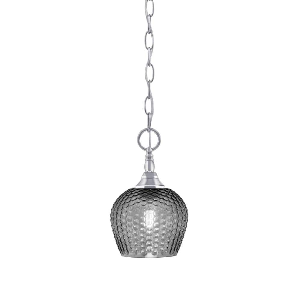Elva 100-Watt 1-Light Chrome Shaded Pendant Light with 6 in. Smoke Glass Sh