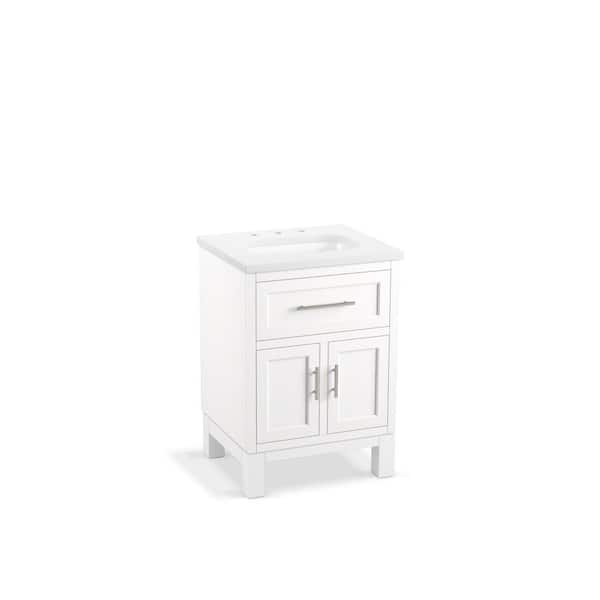 KOHLER Quo 24 in. W x 21 in. D x 36 in. H Single Sink Freestanding Bath Vanity in White with Pure White Quartz Top