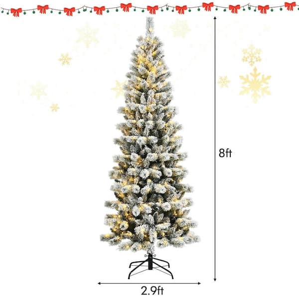 Angeles Home 8 ft. White Pre-Lit Hinged Artificial Christmas Tree with Remote Control Lights