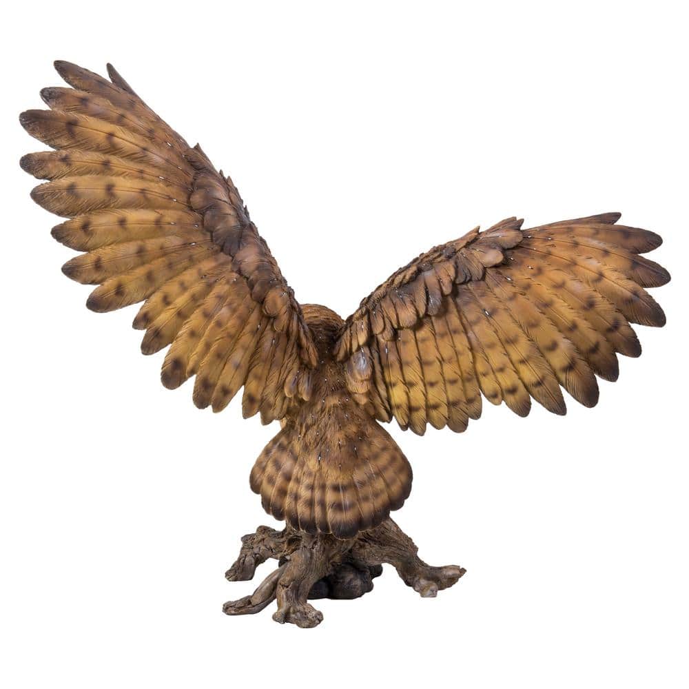 Barn Owl on Stump with Open Wings Polyresin Statue