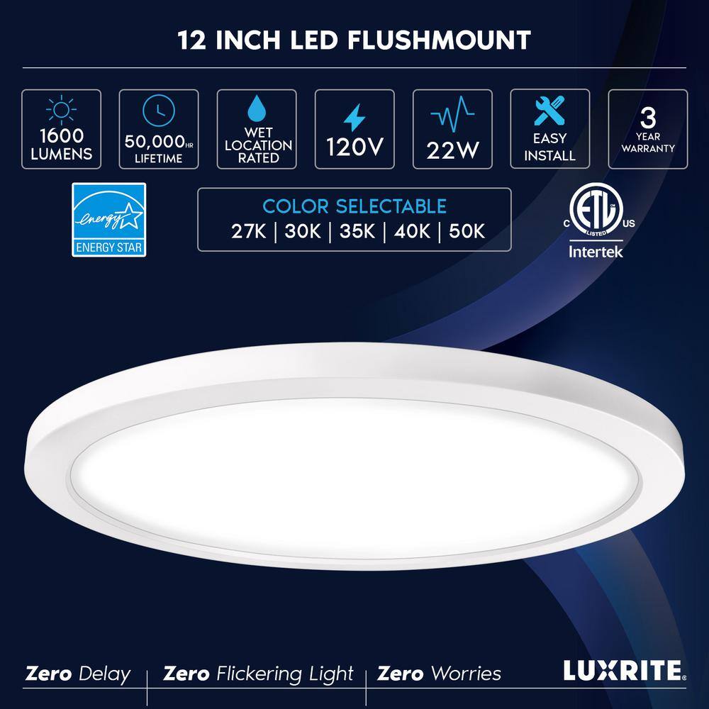Slim White 12-Inch Round LED Flush Mount Ceiling Light