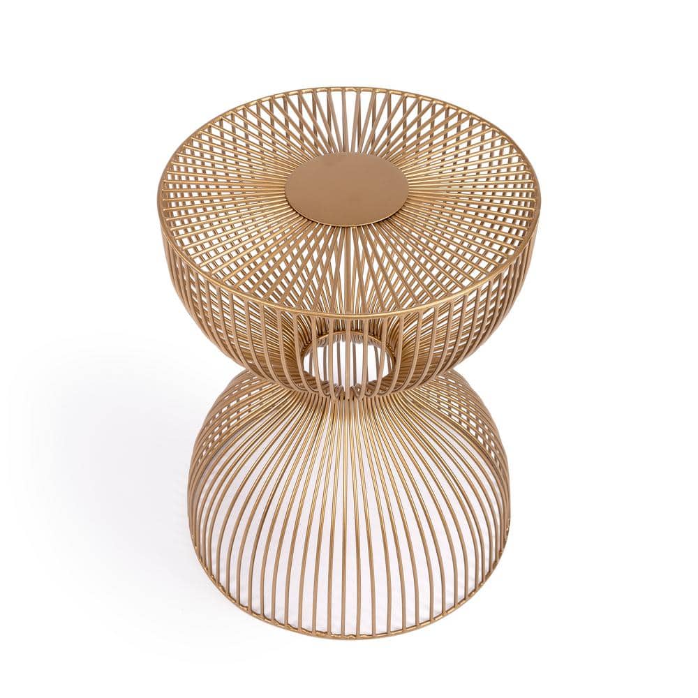 Nicholas Gold Metal and Glass Round End Table