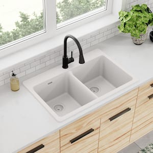 Quartz Classic 33 in. Drop-in Double Bowl White Granite/Quartz Composite Kitchen Sink Only