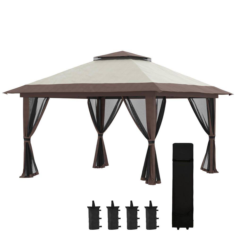 13 ft. x 13 ft. Khaki Instant Pop Up Gazebo Canopy Tent Shelter with Solar LED Lights, Wheeled Roller Carry Bag price history on PriceWatchPro