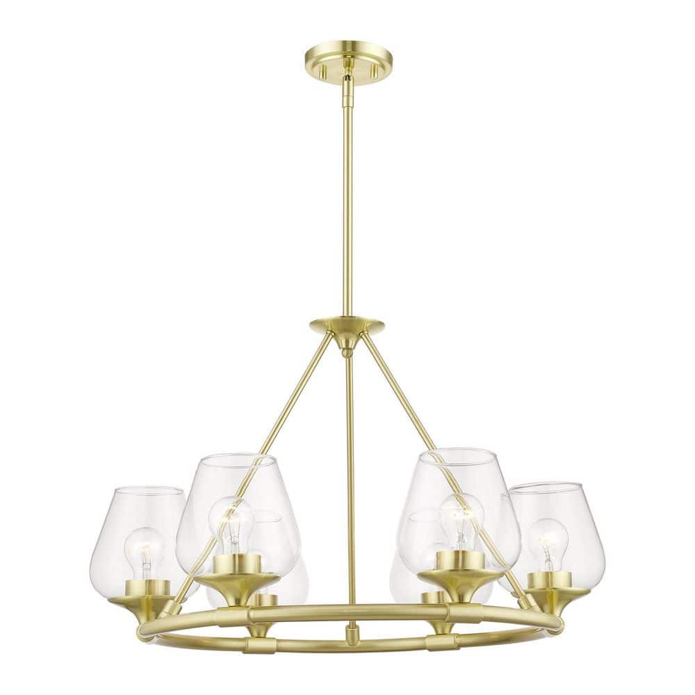Elegant Willow 6-Light Chandelier with Clear Glass in Satin Brass
