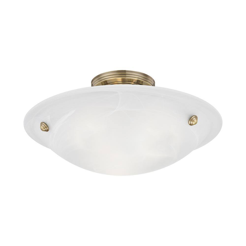 Antique Brass Elegance 3-Light Flush Mount with White Alabaster Glass