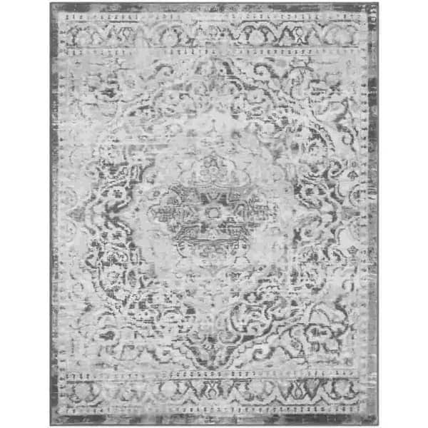 Vintage Medallion in Gray 8 ft. x 10 ft. 2 in. Indoor Area Rug with Non-Slip Back