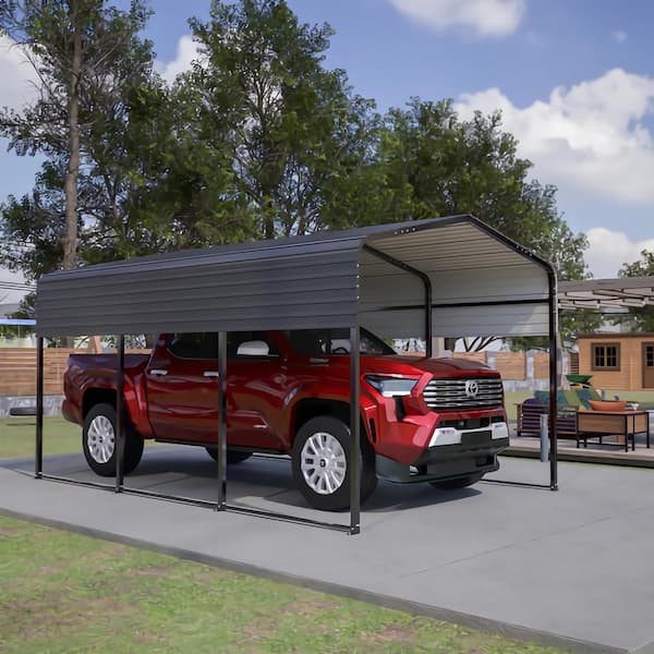 Unbranded 10 ft. W x 15 ft. D x 8 ft. H Metal Carport with Enhanced Base Heavy Duty Garage Outdoor Galvanized Car Shelter