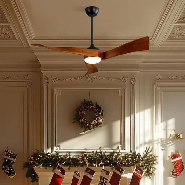 52 in. Indoor/Outdoor Black Ceiling Fan Integrated LED with Light Kit and Remote Control