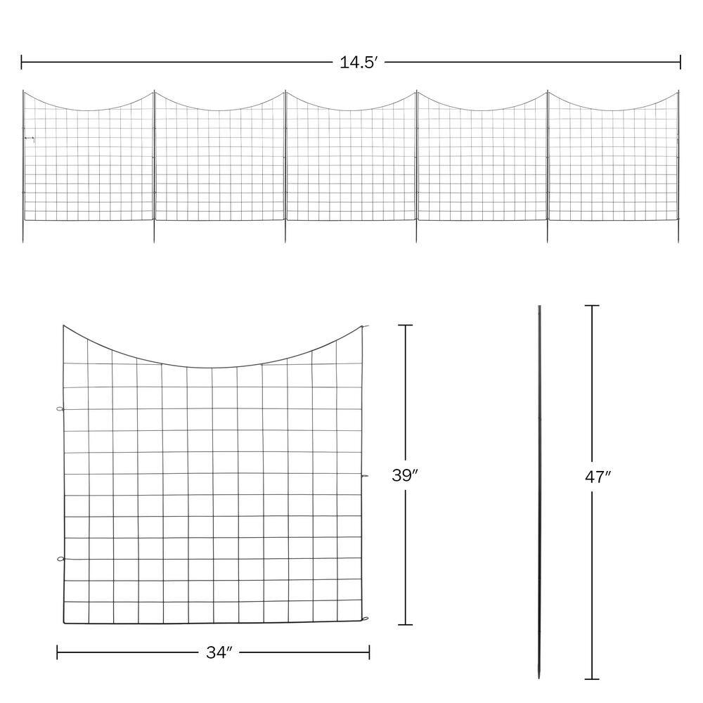 Pure Garden Black Metal No Dig Garden Fence with Gate