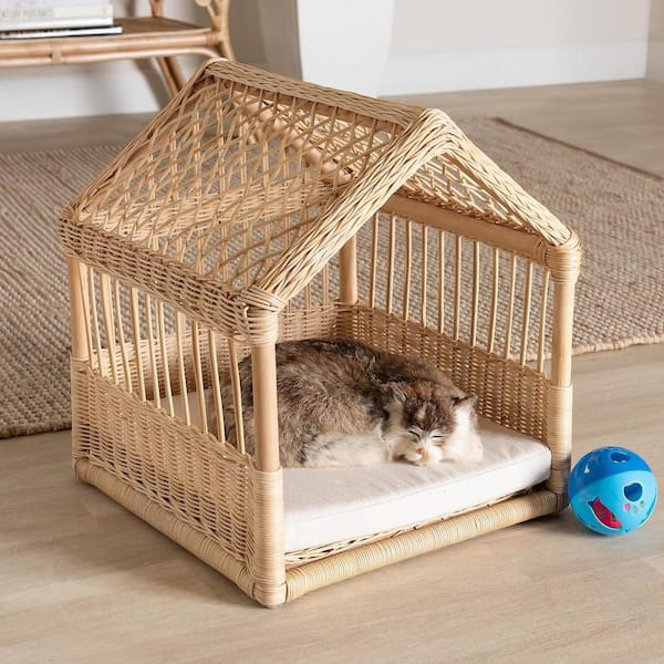 Brown Frame Specialty Size Platform Bed, Sturdy Rattan Pet Bed for All Animals, Cushioned Pet Bed