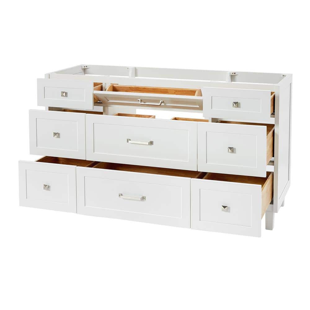 Monroe 60" White Solid Wood Freestanding Bathroom Vanity