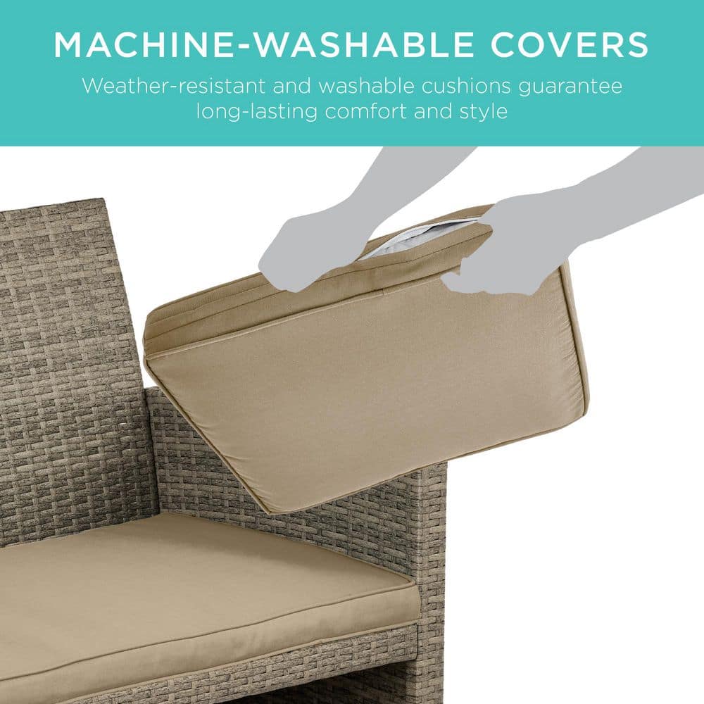 Taupe Wicker 4-Piece Outdoor Patio Conversation Set with Cushions