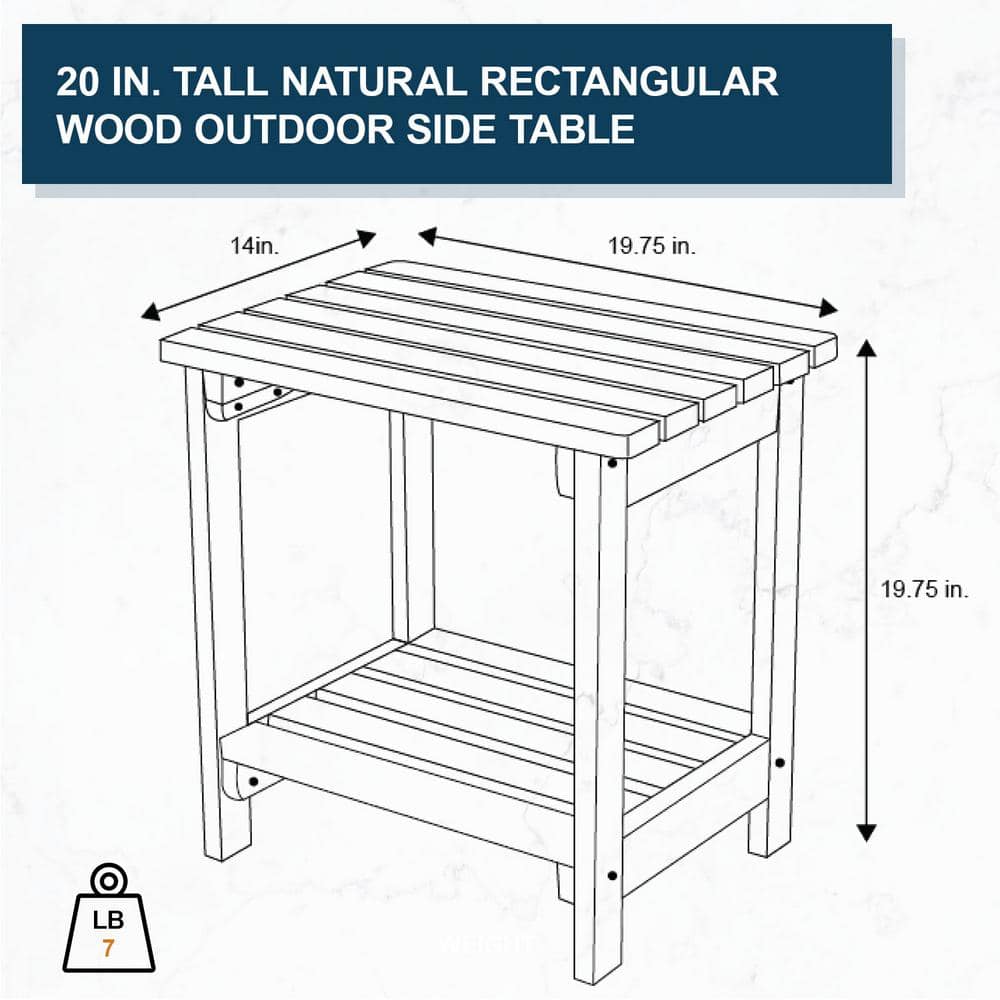 Natural Cedar Rectangular Outdoor Side Table with Shelf