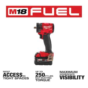 M18 FUEL 18V Lithium-Ion Brushless Cordless 3/8 in. Compact Impact Wrench with Friction Ring Kit, Resistant Batteries