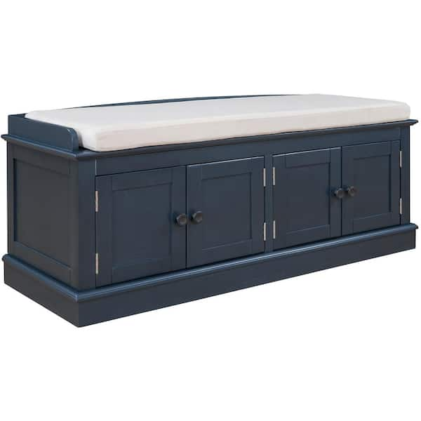 P PURLOVE Entryway Storage Bench with Cushioned Seat Shoe Rack with 2  Drawers and Storage Shelf, Antique Navy