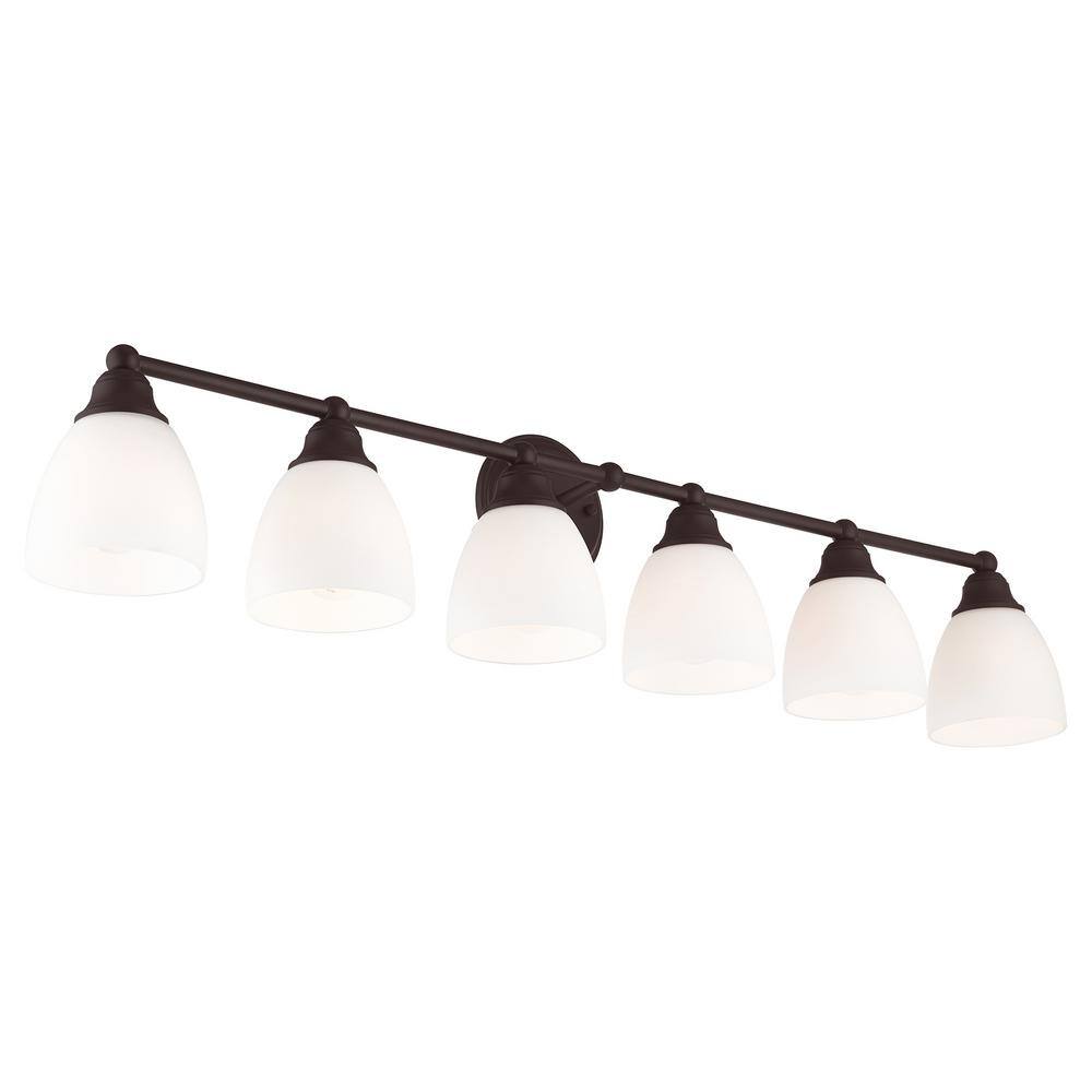 Somerville Bronze 6-Light Vanity with Satin Opal White Glass