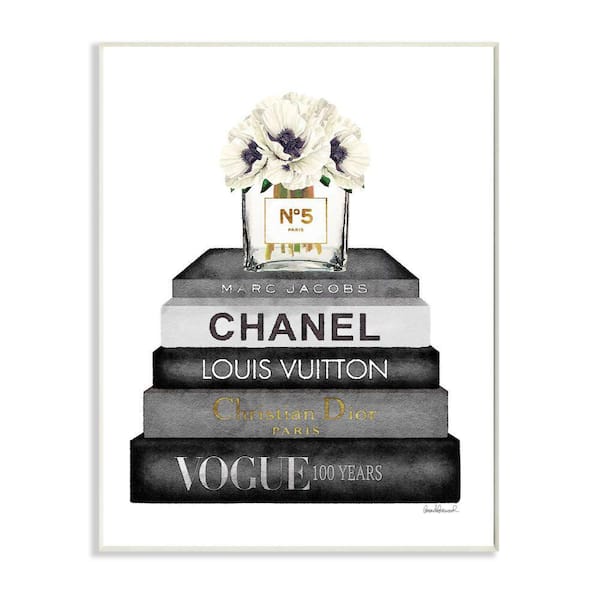 13 in. x19 in. "Fashion Designer Flower Bookstack Black And White Watercolor "by Amanda GreenwoodWood Wall Art
