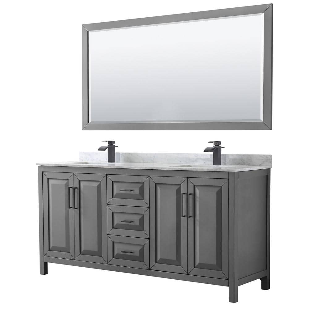 Daria 72 in. W x 22 in. D x 35.75 in. H Double Bath Vanity in Dark Gray with White Carrara Marble Top and 70 in. Mirror price history on PriceWatchPro
